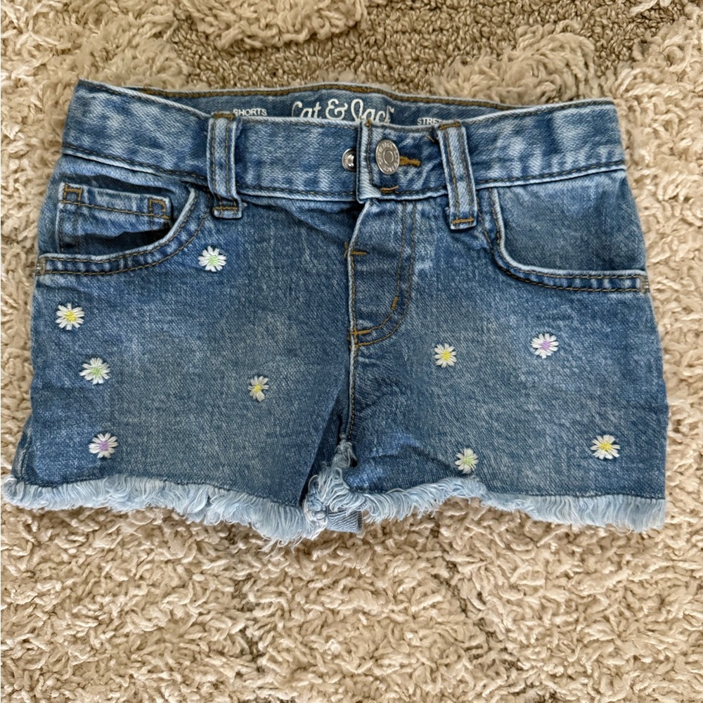 Cat & Jack Light Blue Denim Shorts with Daisy Accents